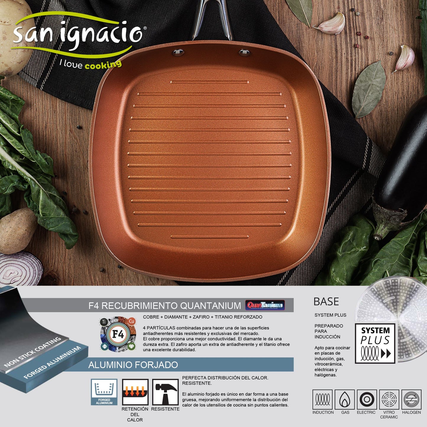 Sarten Asador 28cm Forged Aluinium, Inducción, Colección Origen