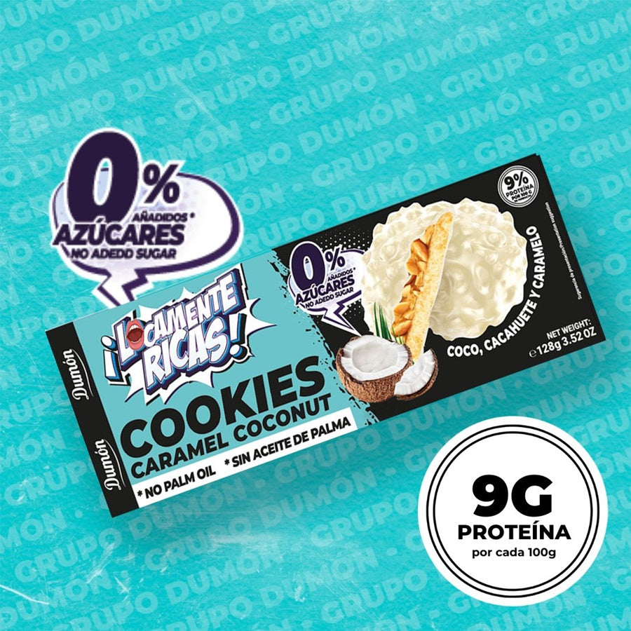 Galleta De Coco, Cacahuete Y Caramelo 128gr - Dumón, Snack Proteico Sin Azúcares Añadidos - Pack De 14 Unidades_1