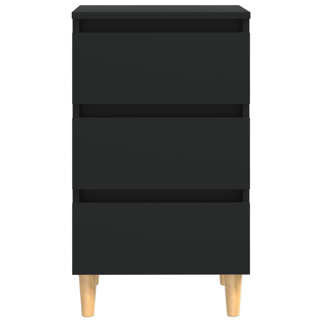 Mesita De Noche Con Patas De Madera Maciza Negro 40x35x69 Cm_3