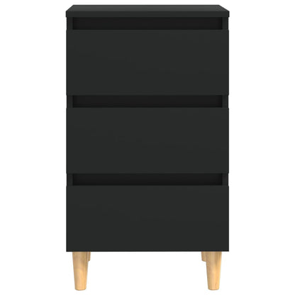 Mesita De Noche Con Patas De Madera Maciza Negro 40x35x69 Cm_3
