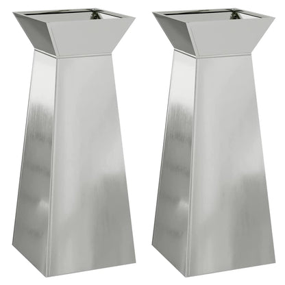 Maceta Pilar 2 Uds. Plateado 40 X 40 X 100 Cm Acero Galvanizado_0