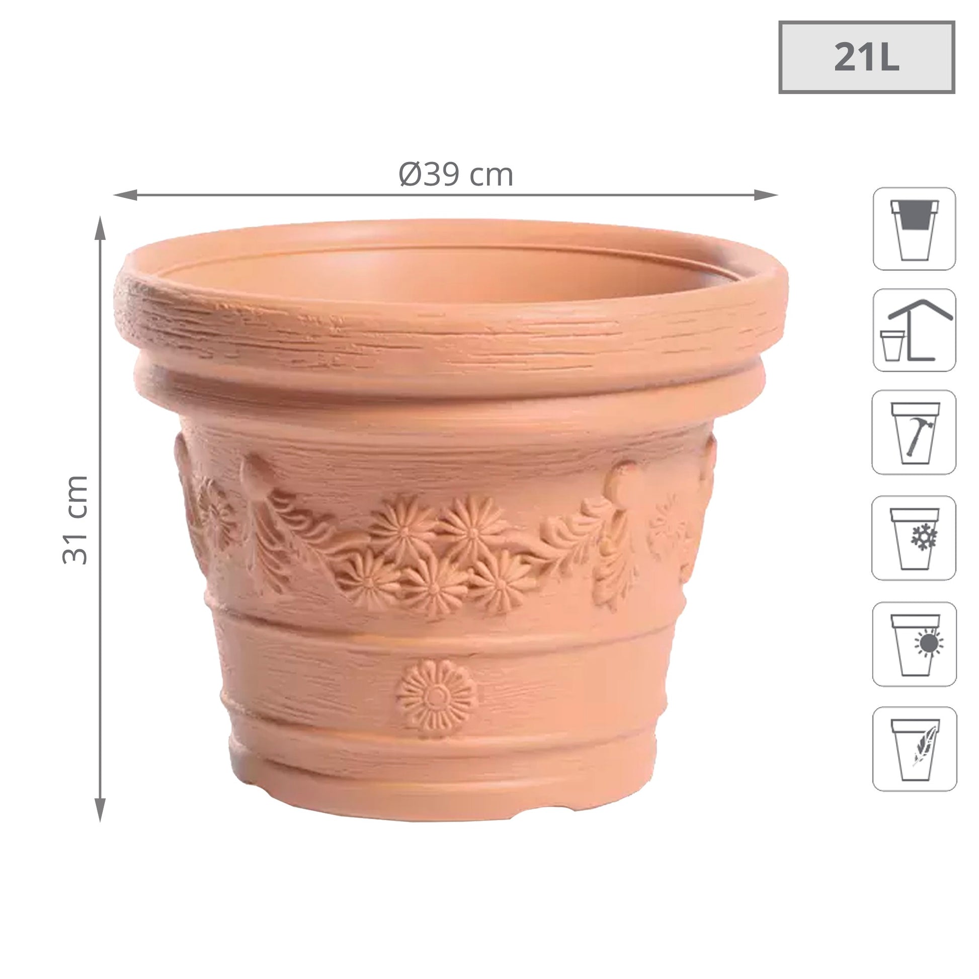 Maceta Decora 21l., Dimensiones (mm) 390x390x310, Color Ladrillo_1