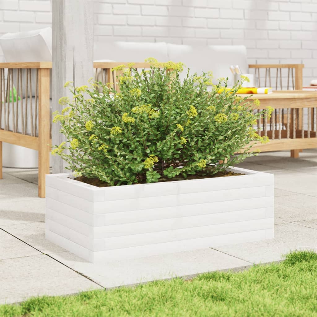 Jardinera De Madera Maciza De Pino Blanca 70x40x23 Cm_2