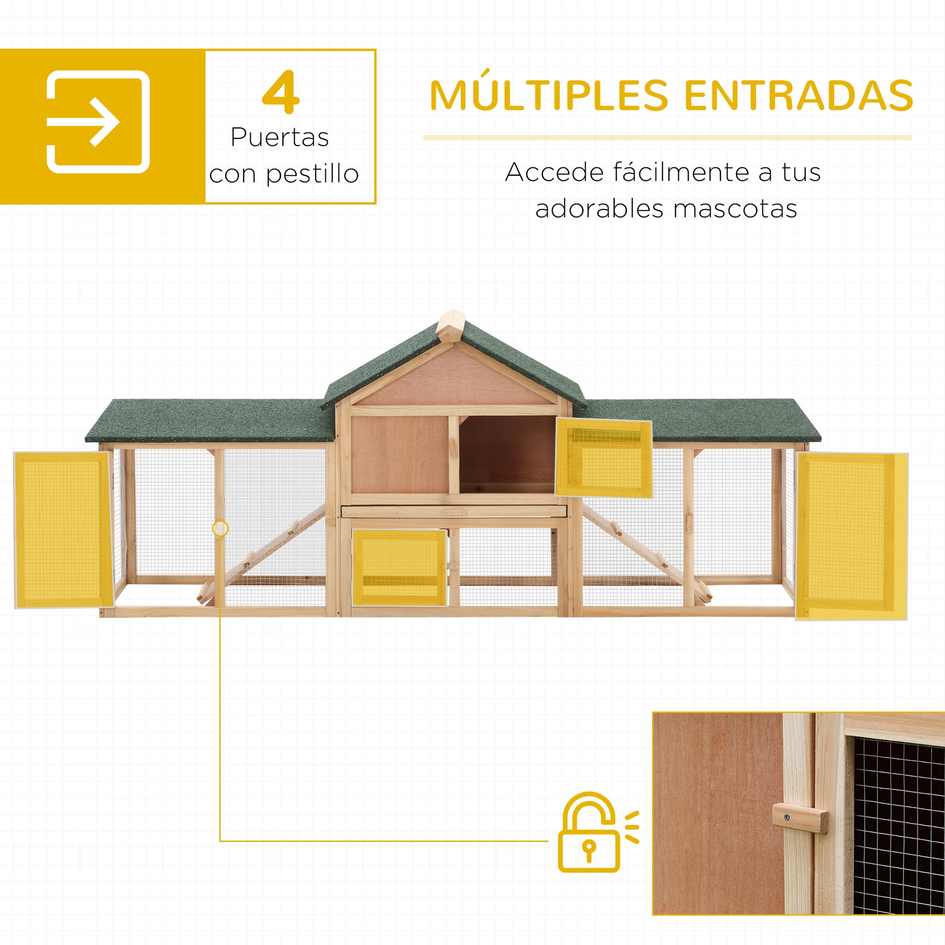 Pawhut Conejera De Exterior Para 2-4 Conejos Con Techo Asfáltico Bandeja Natural_3