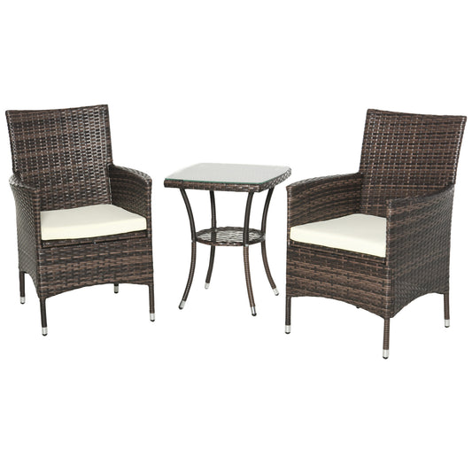 Outsunny Conjunto De Ratán 1 Mesa 2 Sillas Para Jardín Exterior Patio Terraza_0