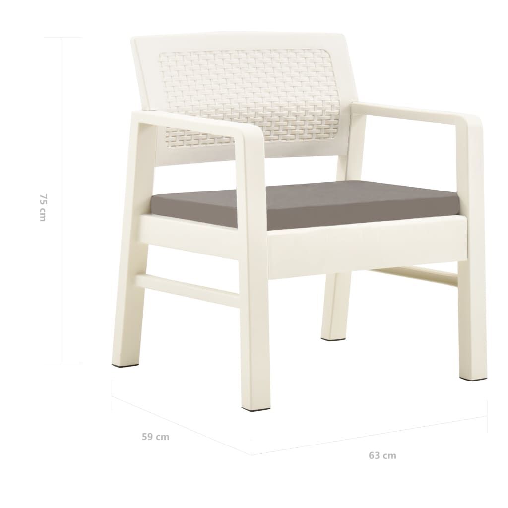 Vidaxl Juego De Muebles De Jardín 3 Piezas Plástico Blanco_2