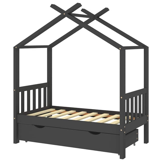 Vidaxl Estructura De Cama Infantil Y Cajón Madera Pino Gris 70x140cm_0