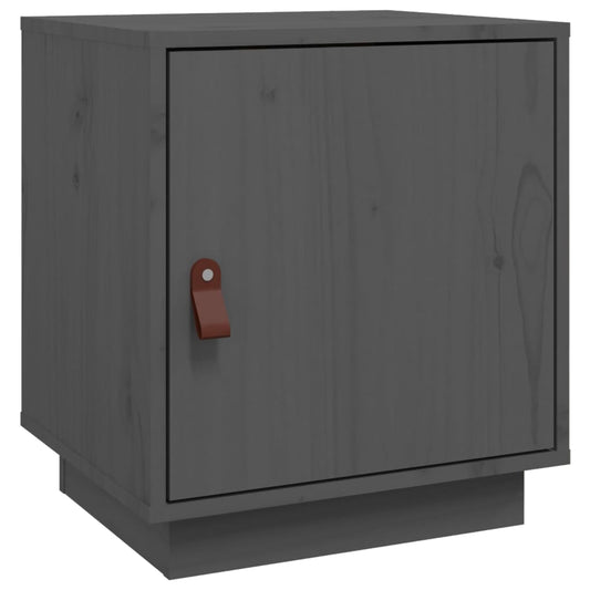 Mesita De Noche Madera Maciza De Pino Gris 40x34x45 Cm_0