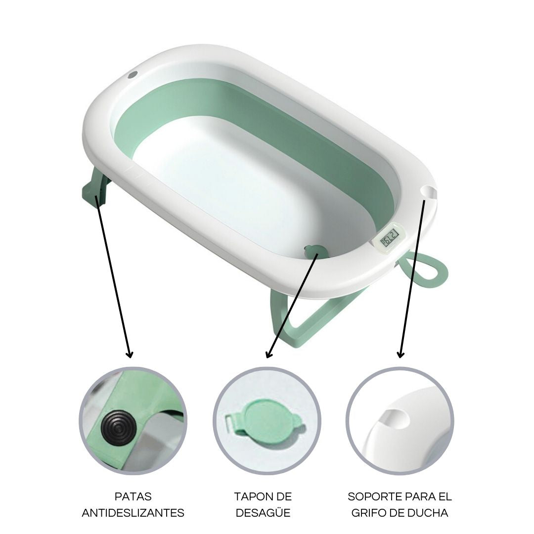 Bathby Bañera Plegable Verde Para Bebés, Cojín Reductor, Termómetro, Patas Antideslizantes (verde Pastel)_5