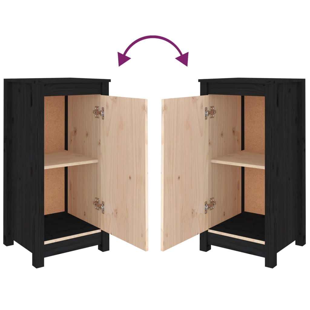 Aparador De Madera Maciza De Pino Negro 39x35x80 Cm / Vetonek_4