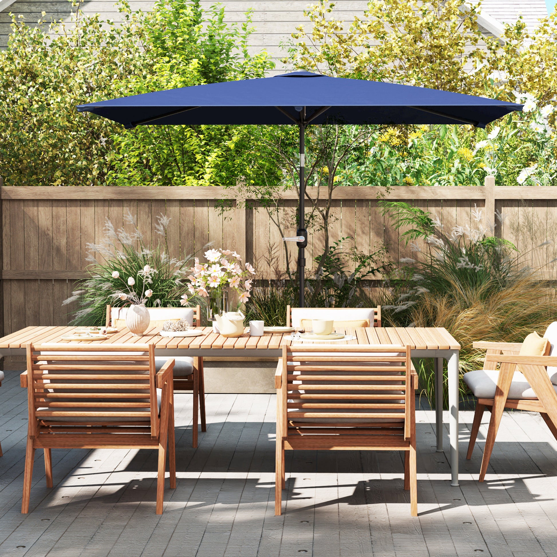 Outsunny Sombrilla De Terraza Exterior 200x300 Cm Ángulo Ajustable Azul Marino_3