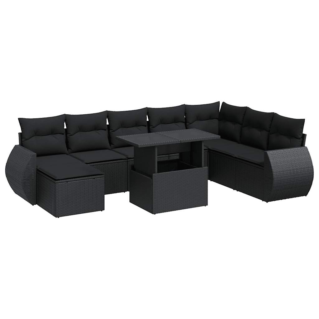 Set De Sofás De Jardín Con Cojines 9 Pzas Ratán Sintético Negro / Vetonek_0