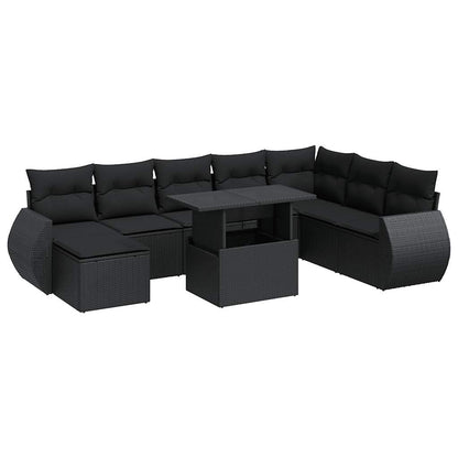 Set De Sofás De Jardín Con Cojines 9 Pzas Ratán Sintético Negro / Vetonek_0