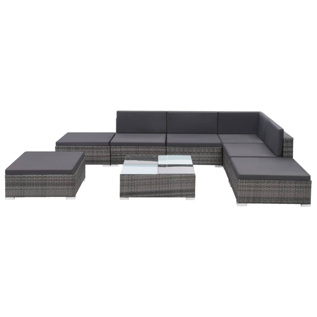 Vidaxl Set De Sofás De Jardín 8 Piezas Y Cojines Ratán Sintético Gris_3