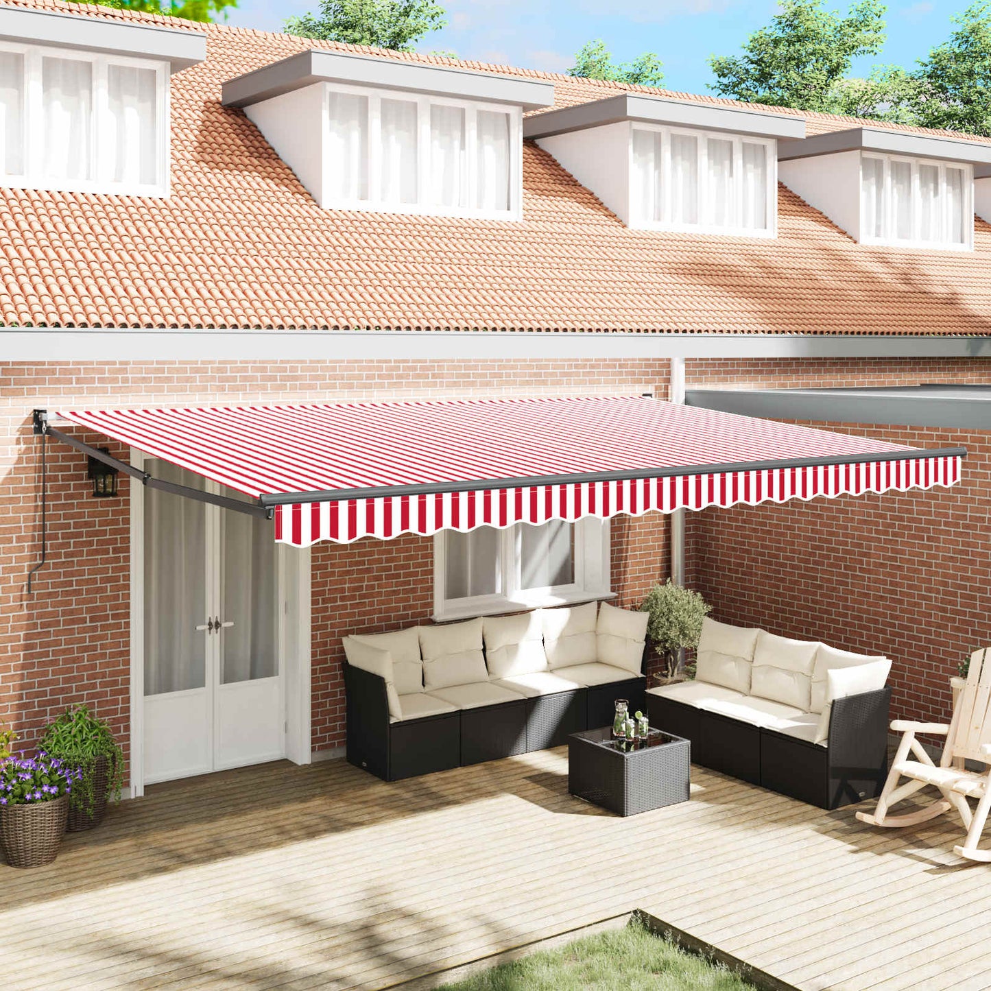 Toldo Retráctil Rojo Y Blanco 500 X 300 X 165 Cm_1