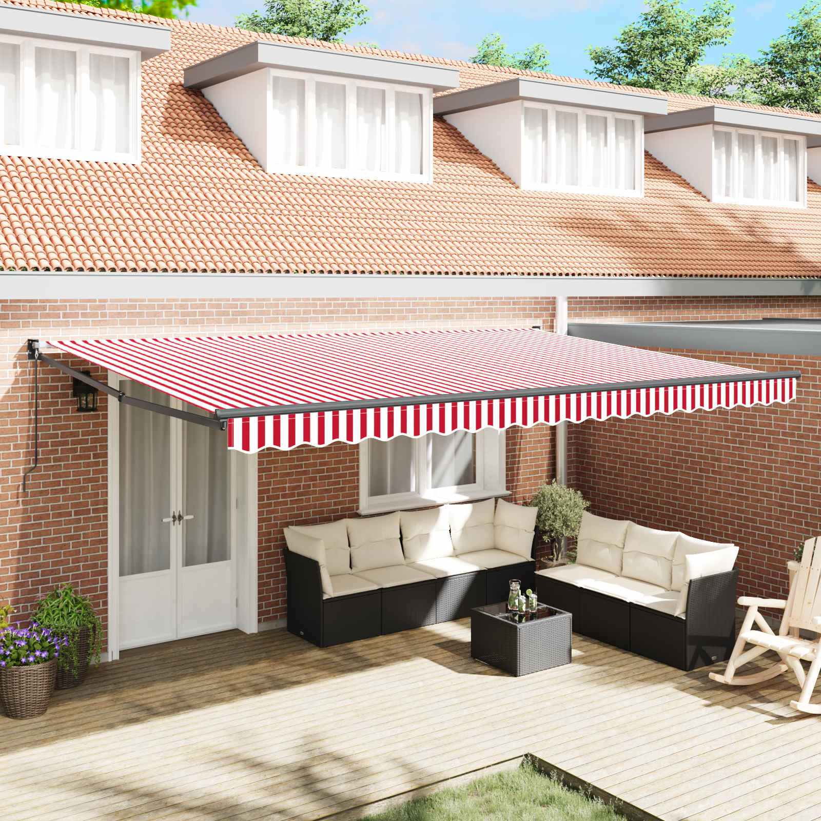 Toldo Retráctil Rojo Y Blanco 500 X 300 X 165 Cm_1