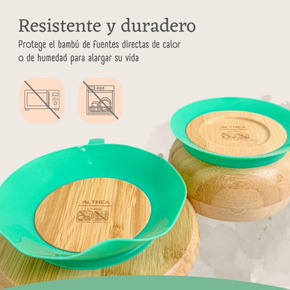 Vajilla De Bambú Natural - 3 Piezas - Verde Aguamarina._5