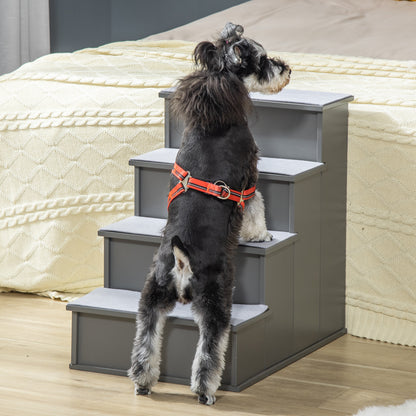 Pawhut Escalera Para Perros De 4 Peldaños Con Acolchados 40x59x54,2 Cm Gris_1