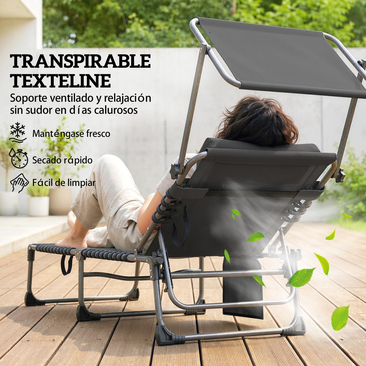 Outsunny Set De 2 Tumbonas Plegables Reclinables Con Parasol Y Bolsillo Lateral_5