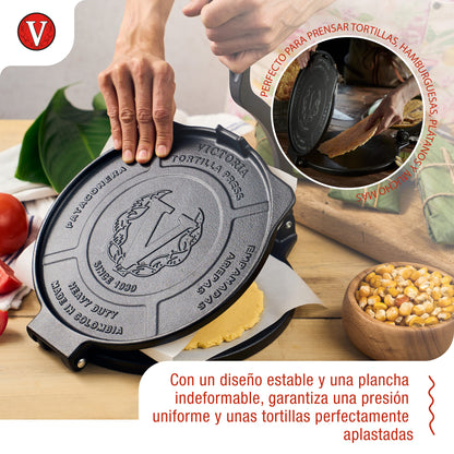 Victoria Prensa Tortillera Para Tortillas Mexicanas Hierro Fundido Hd Curado 20cm, Pataconera Colombiana, 34214, Negro_2