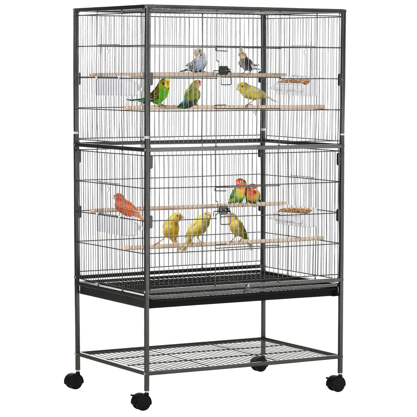 Pawhut Jaula Para Pájaros Con Ruedas 78x52x132 Cm Con Bandeja Extraíble Puertas_0