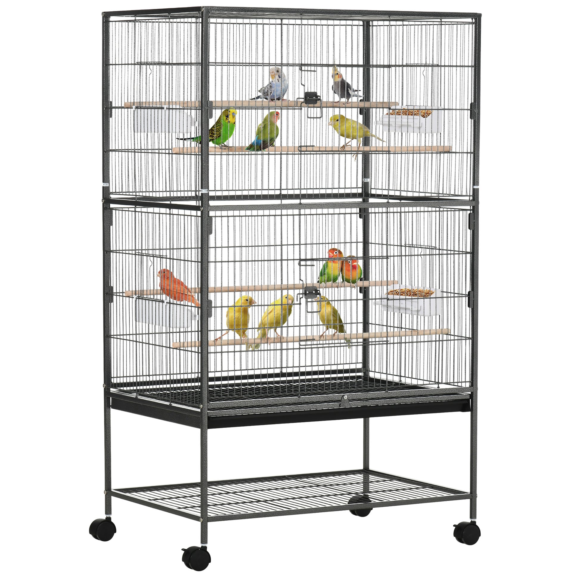 Pawhut Jaula Para Pájaros Con Ruedas 78x52x132 Cm Con Bandeja Extraíble Puertas_0