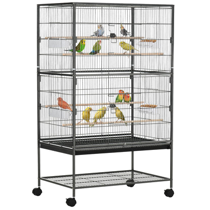 Pawhut Jaula Para Pájaros Con Ruedas 78x52x132 Cm Con Bandeja Extraíble Puertas_0