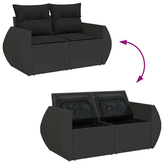 Set Sofás Jardín Y Cojines 6 Pzas Ratán Sintético Acacia Negro / Vetonek_0