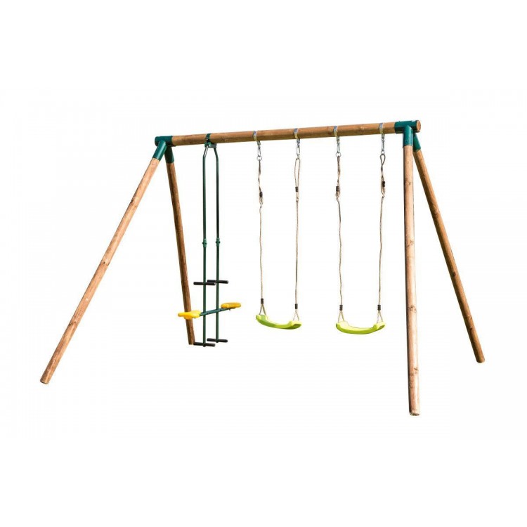 Columpio Triple De Madera Redonda Masgames Etna Xl + Asiento Cara A Cara.