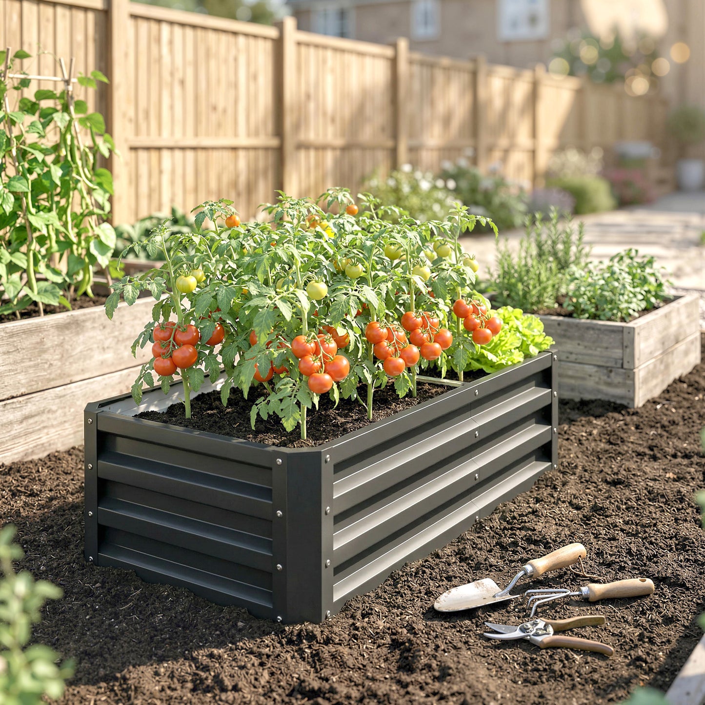 Outsunny Jardinera Elevada Rectangular De Acero Galvanizado 120x60x30,5 Cm Gris_3