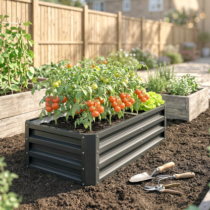 Outsunny Jardinera Elevada Rectangular De Acero Galvanizado 120x60x30,5 Cm Gris_3