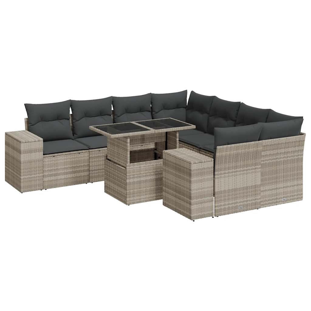 Set Muebles Jardín 9 Pzas Y Cojines Ratán Sintético Gris Claro / Vetonek_5