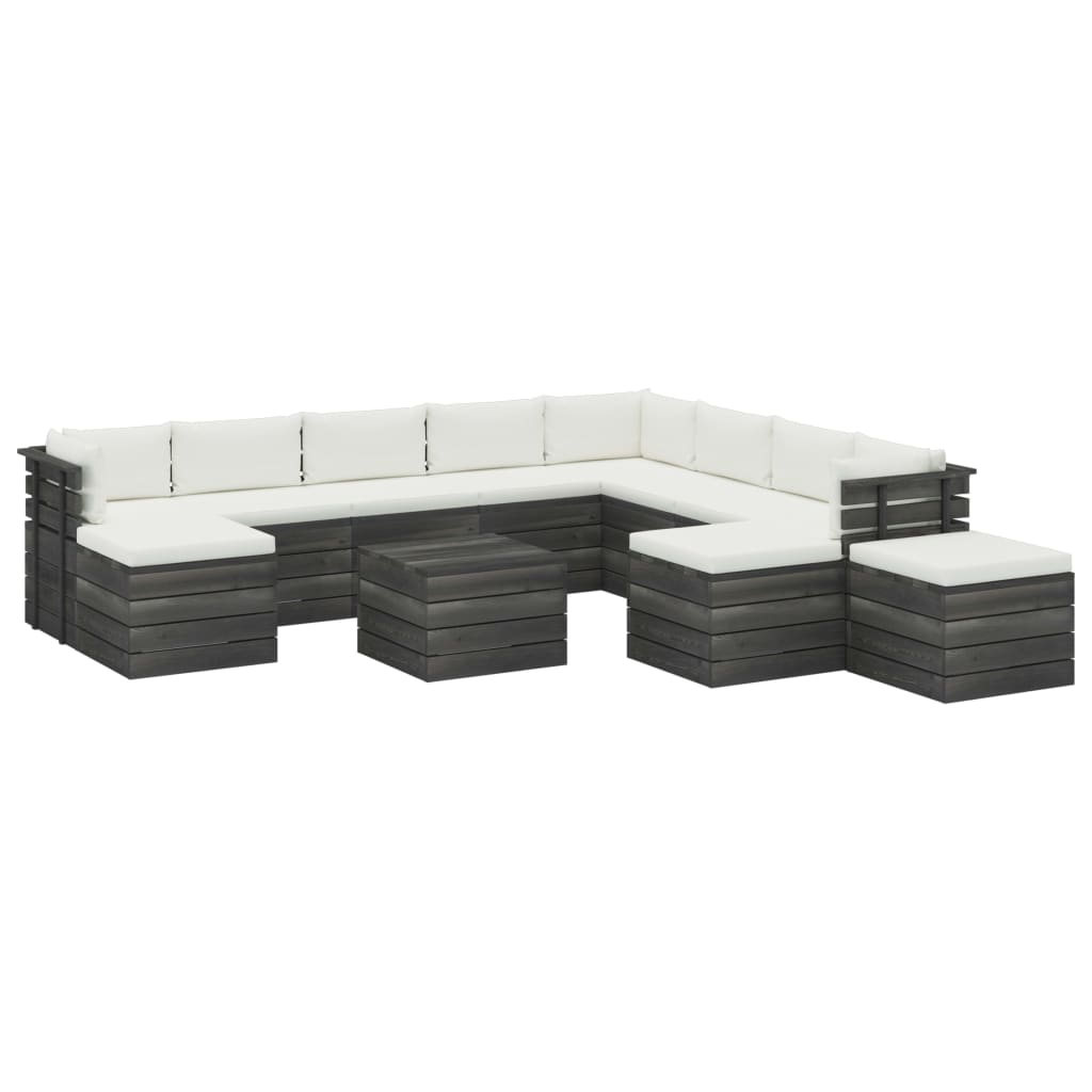 Vidaxl Muebles De Palets De Jardín 12 Pzas Cojines Madera Maciza Pino_0