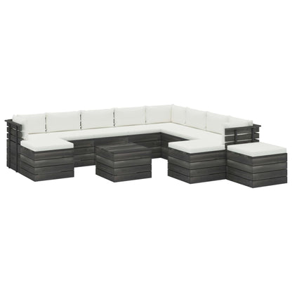 Vidaxl Muebles De Palets De Jardín 12 Pzas Cojines Madera Maciza Pino_0