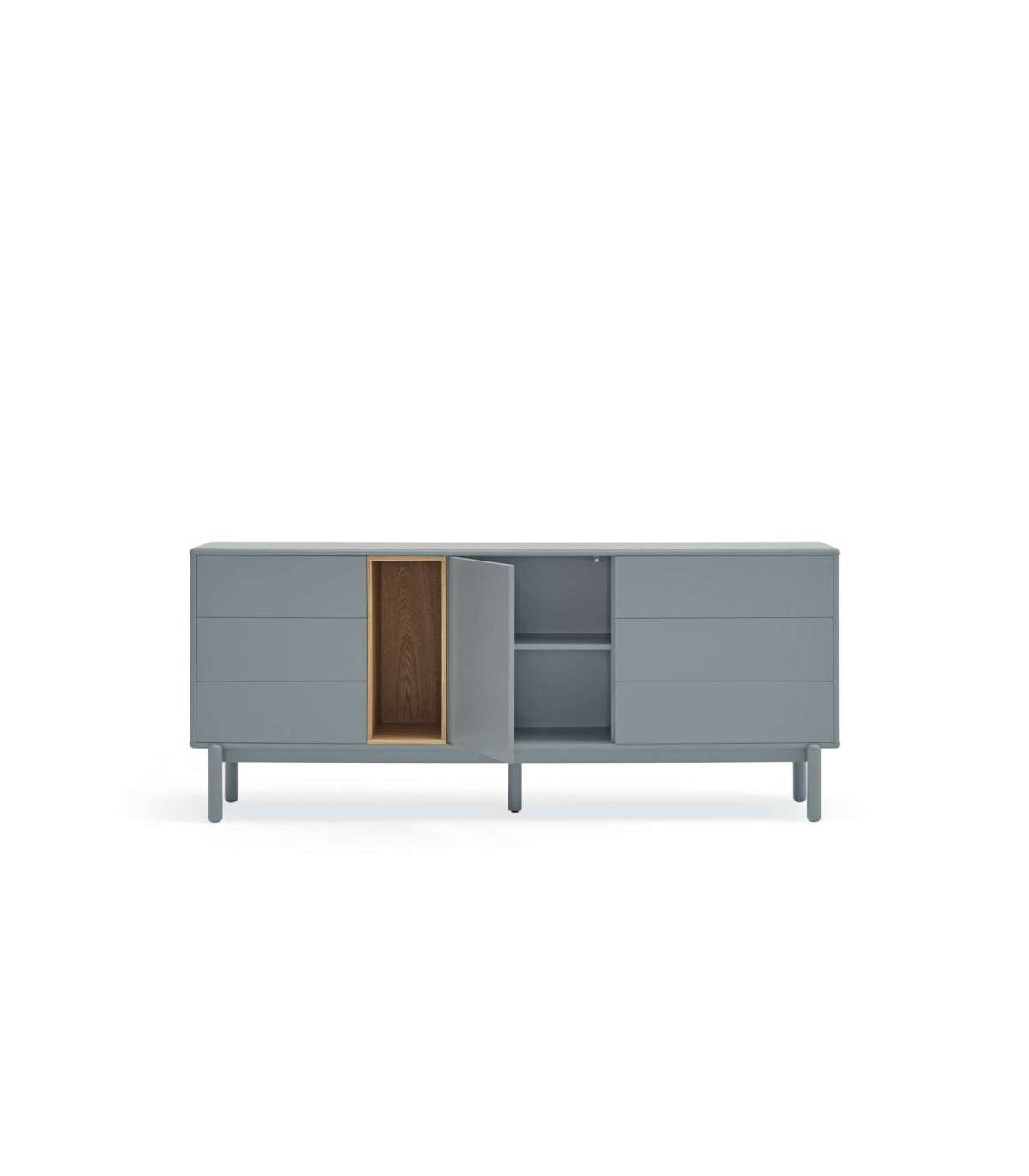 Mueble Aparador Para Comedor Modelo Corvo 1 Puerta 6 Cajones Acabado Gris Perla, 180cm(anc_4