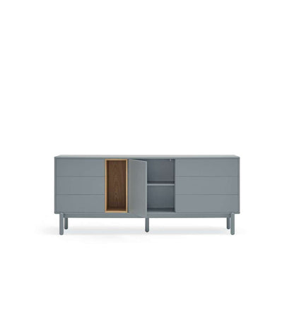 Mueble Aparador Para Comedor Modelo Corvo 1 Puerta 6 Cajones Acabado Gris Perla, 180cm(anc_4
