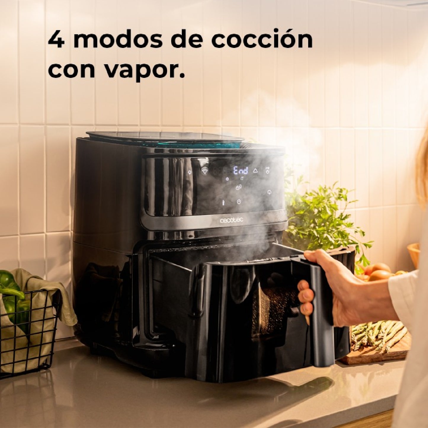 Freidora De Aire Sin Aceite De 7 L Air Fryer Cecofry Mist 7000. 1700 W, 4 En 1: Freidora, Vaporera, Fermentador Y Deshidratador, Capacidad De Agua 1_2