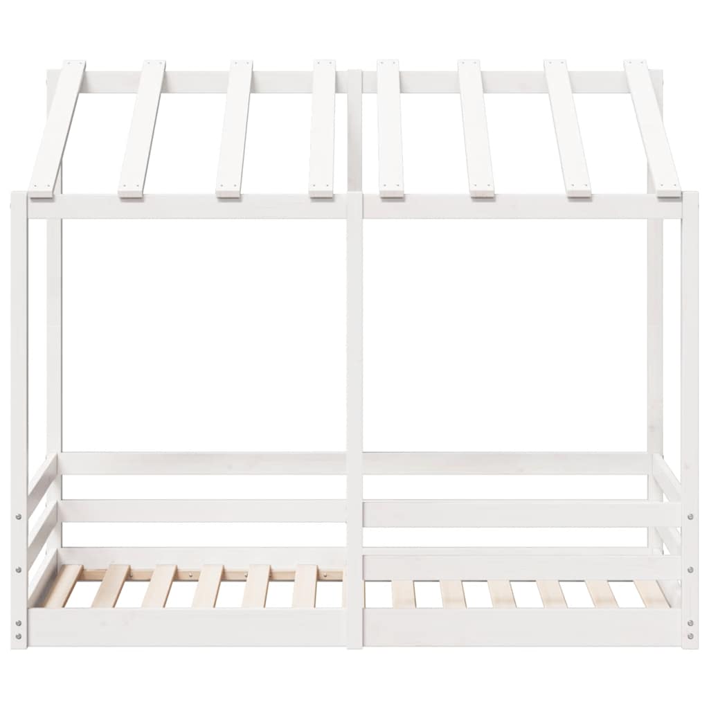 Cama Infantil Con Techo Madera Maciza Pino Blanco 70x140 Cm_3