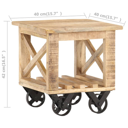 Mesa Auxiliar Con Ruedas Madera De Mango Rugosa 40x40x42 Cm_4
