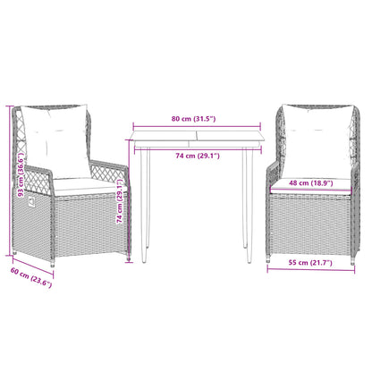 Set Comedor De Jardín 3 Pzas Cojines Ratán Sintético Gris Claro / Vetonek_1