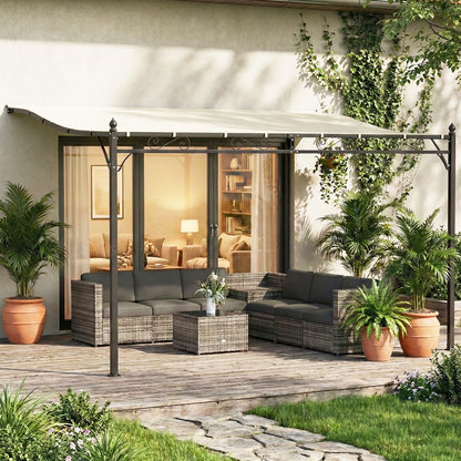 Outsunny Pérgola De Pared 2,5x3,5 M Con Techo Inclinado Marco Metálico Crema_1