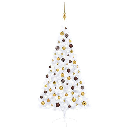 Vidaxl Medio Árbol De Navidad Con Luces Y Bolas Blanco 150 Cm_0