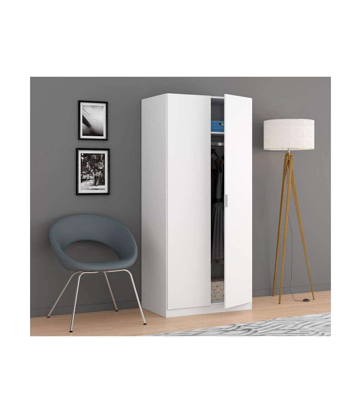 Armario Ropero Herro 2 Puertas Acabado Blanco 180 Cm(alto)81 Cm(ancho)52 Cm(largo)_3