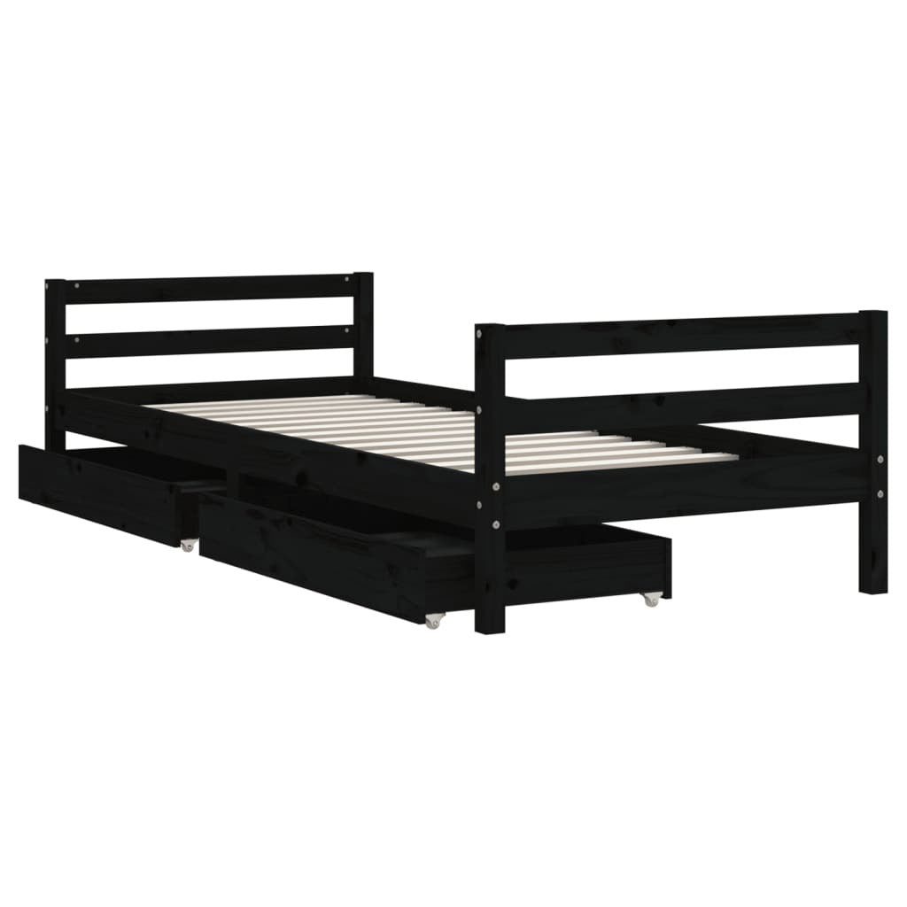 Vidaxl Estructura Cama Infantil Y Cajones Madera Pino Negro 90x190 Cm_3