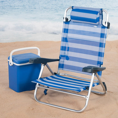 Aktive Silla De Playa Plegable Y Reclinable 7 Posiciones Marinera C/cojín Y Asas Mano_1