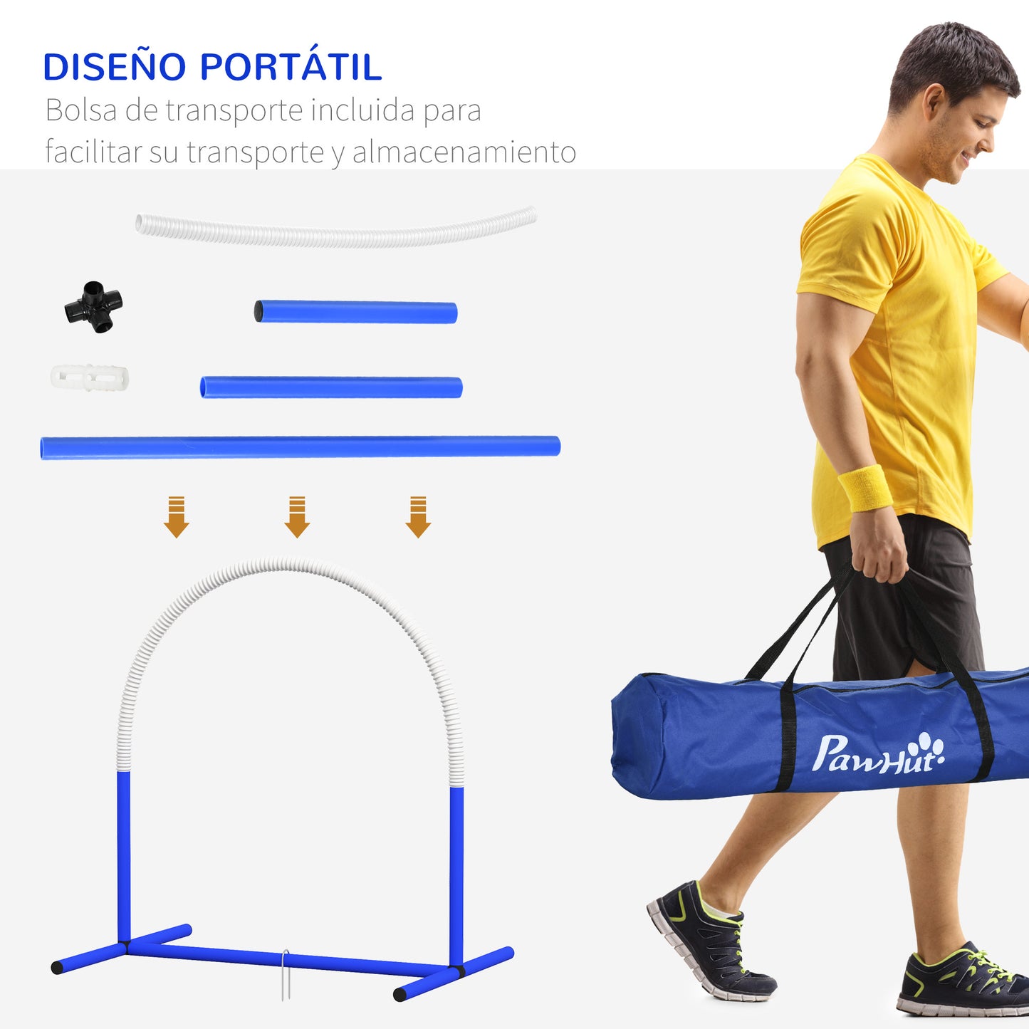 Pawhut Set De Entrenamiento De Agilidad Para Perros De 4 Piezas Blanco Y Azul_3