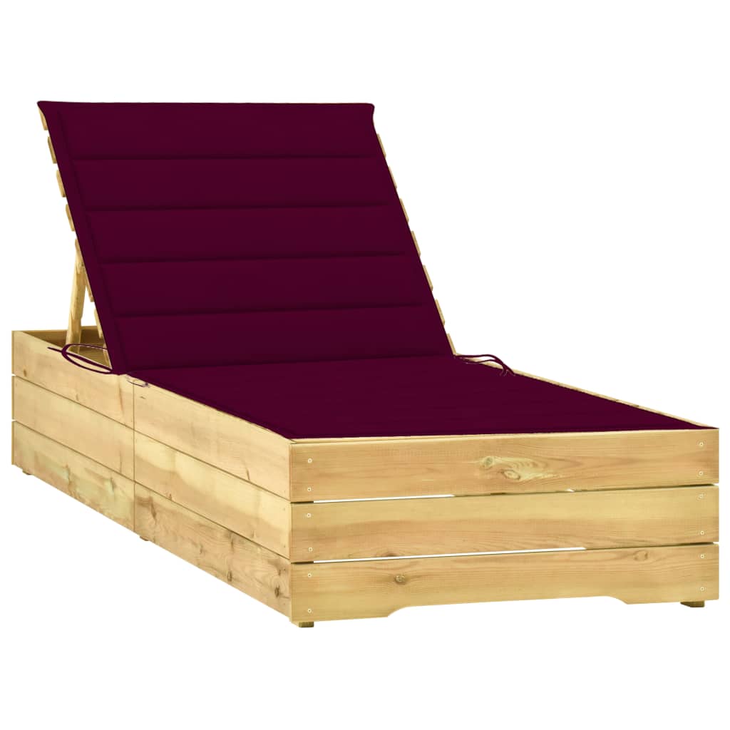 Tumbona Con Cojín Rojo Tinto Madera De Pino Impregnada_0