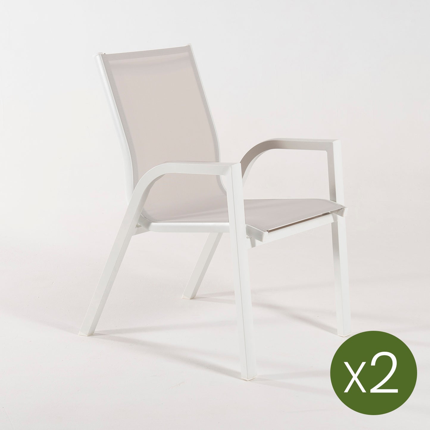 Pack 2 Sillones Apilables Para Exterior, Dimensiones Compactas, Aluminio Y Textilene, Color Blanco, Silla:90x66x56_2