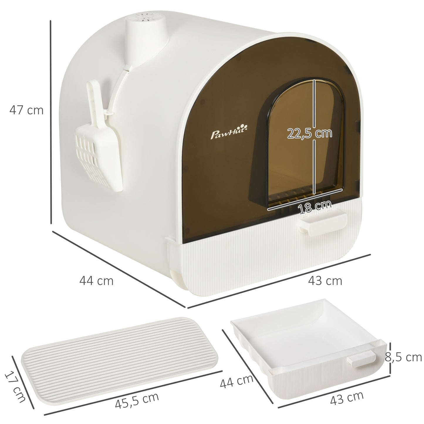 Pawhut Arenero Para Gatos Con Bandeja Extraíble Pala Alfombra 43x44x47cm Blanco_2