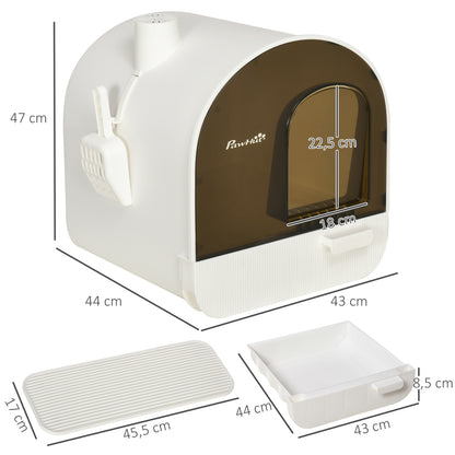Pawhut Arenero Para Gatos Con Bandeja Extraíble Pala Alfombra 43x44x47cm Blanco_2